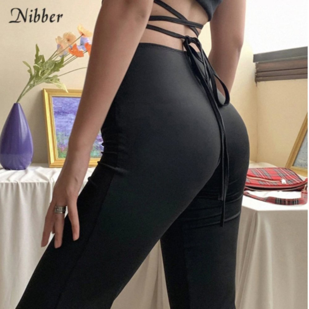 *ONE LEFT* Black High Waisted Lace Up Pants - Picture 3 of 4